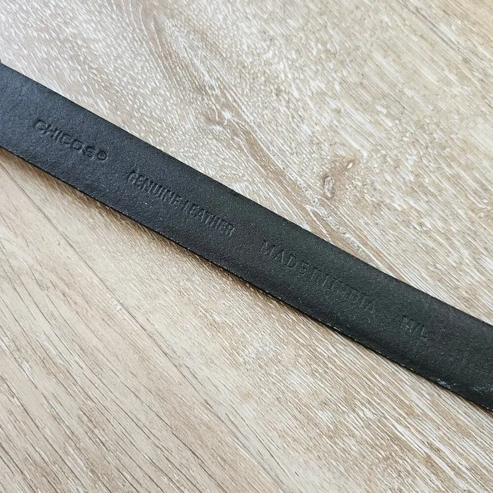 Chico's Black Leather Slide Adjustable Rose Gold Tone Hardware Belt Medium/Large